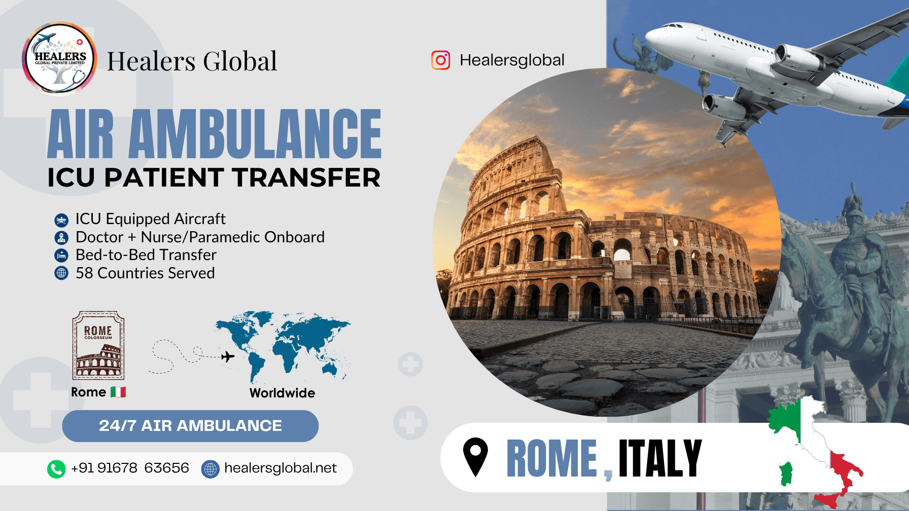 Air Ambulance Service in Rome, Italy
